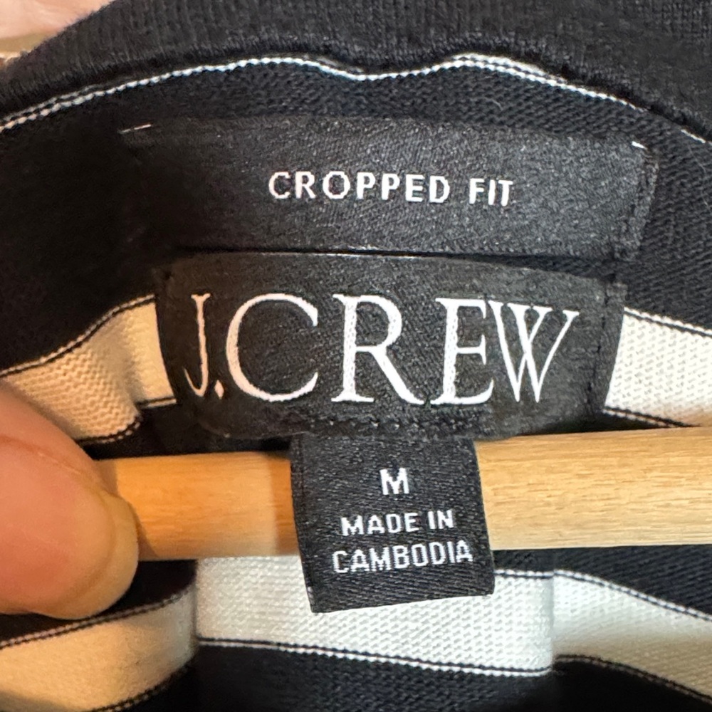 J. Crew Black and White Striped Cropped Boatneck Shirt - Picture 4 of 5